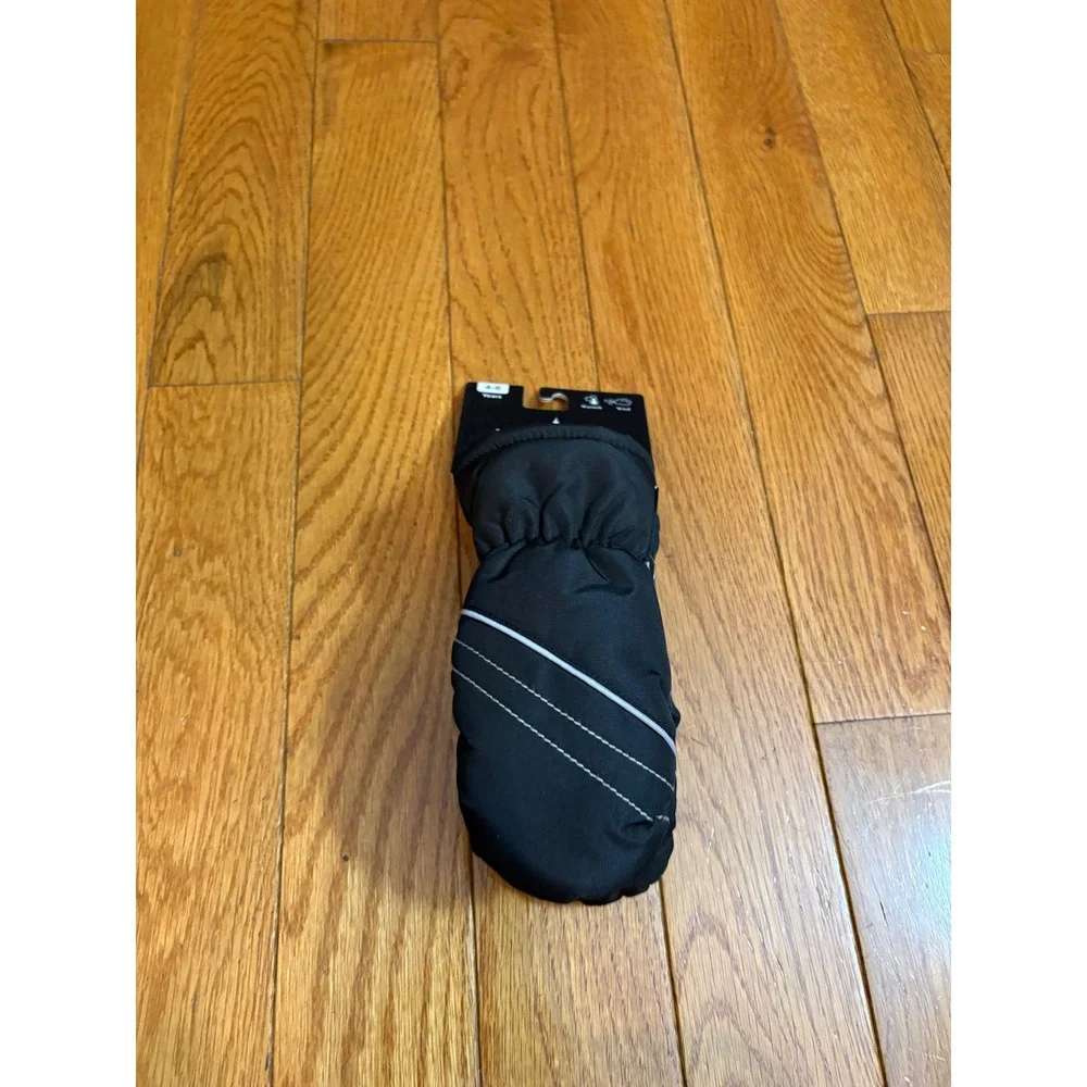 London Fog Kids Black Insulated Winter Mittens‎ Water Resistant 4-6 Years NEW